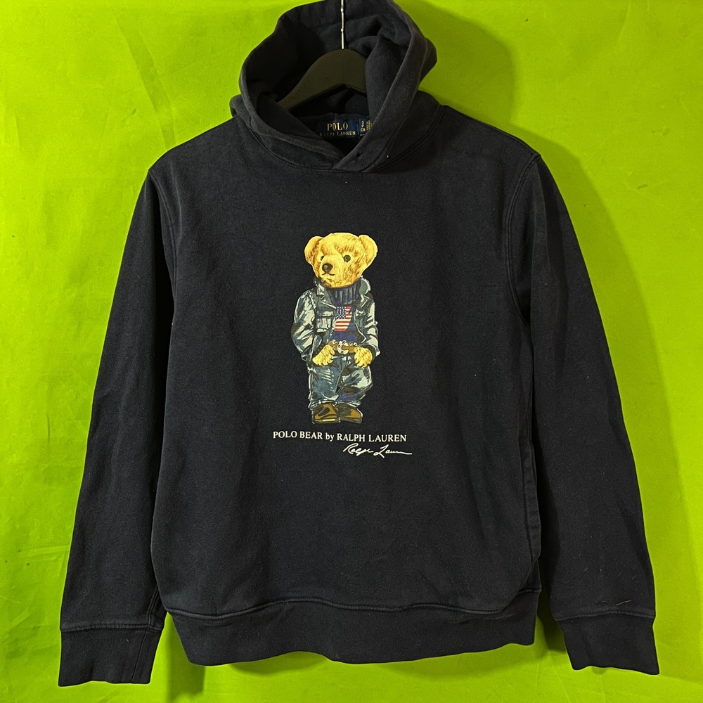 Polo Ralph Lauren Mens Polo Bear Hoodie Navy Blue Denim Flag Bear Sweatshirt S